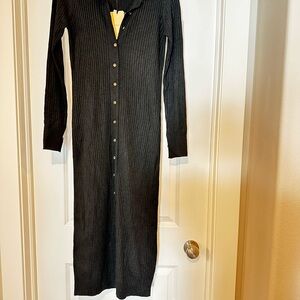 Nordstrom Black Long Sleeve Ribbed Dress button down